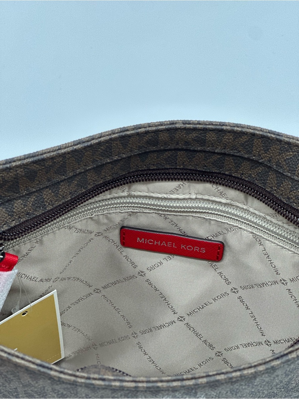 Michael Kors Brown Monogram Crossbody with Red Strap - Picture 8 of 12